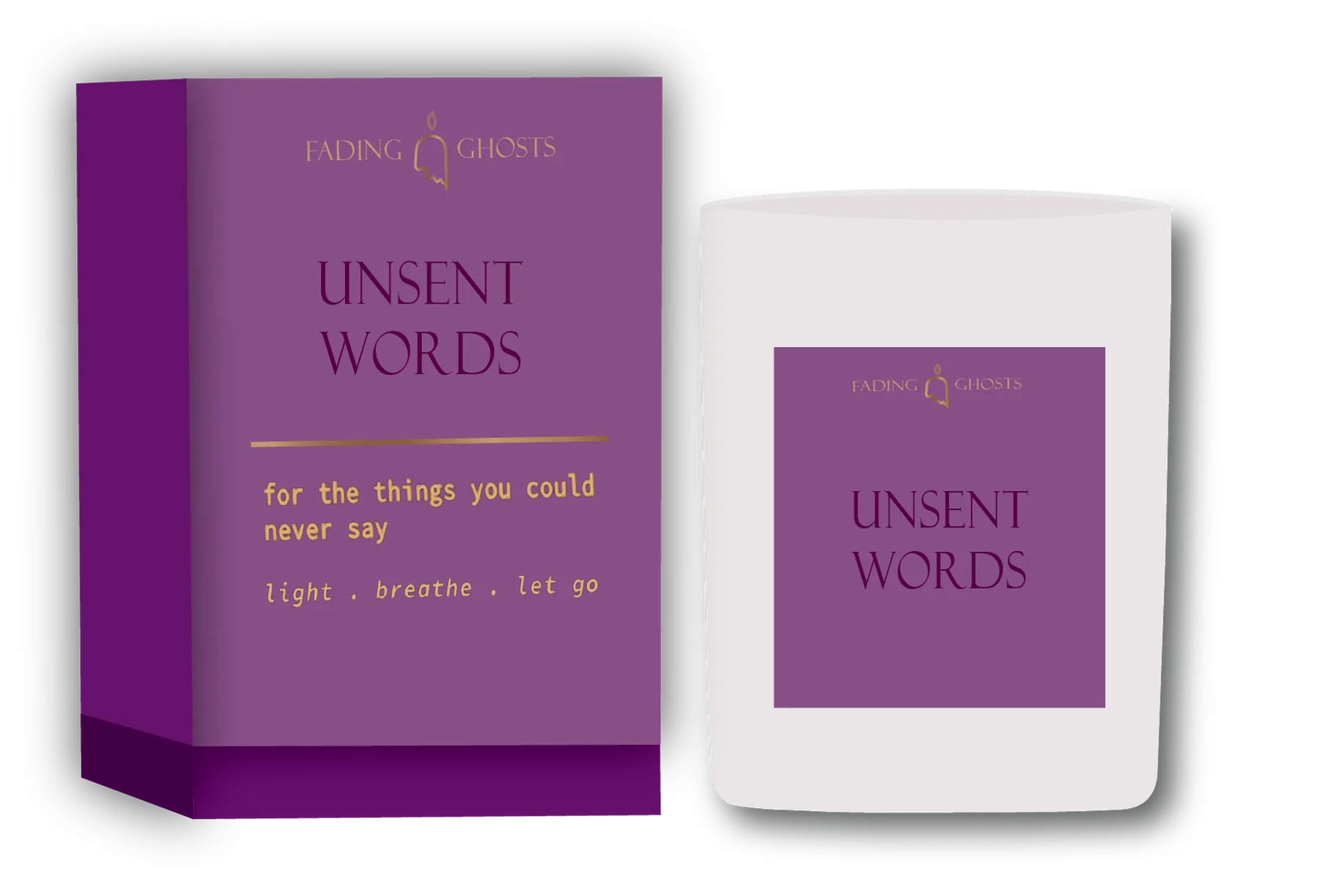 Unsent Words candle packaging mockup