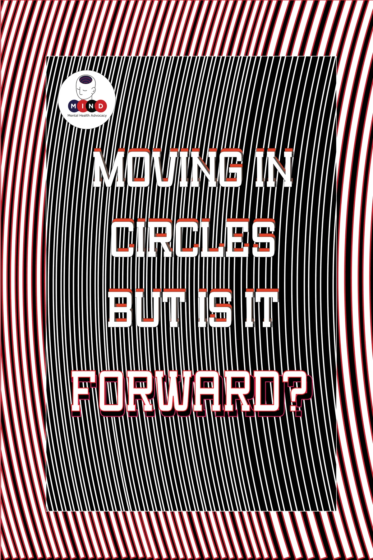 Poster reading “Moving in circles but is it forward?”