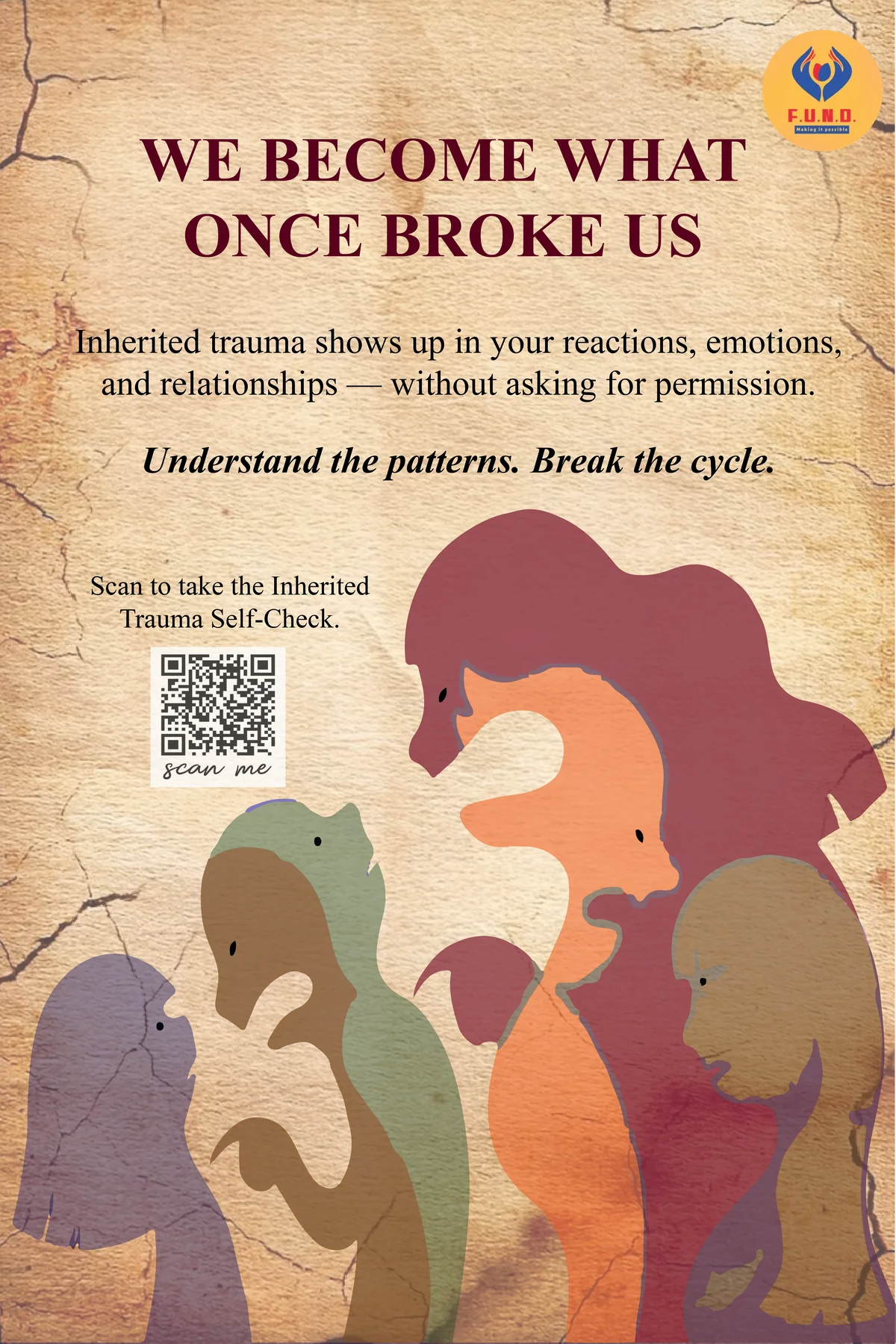 Poster reading “We become what once broke us”
