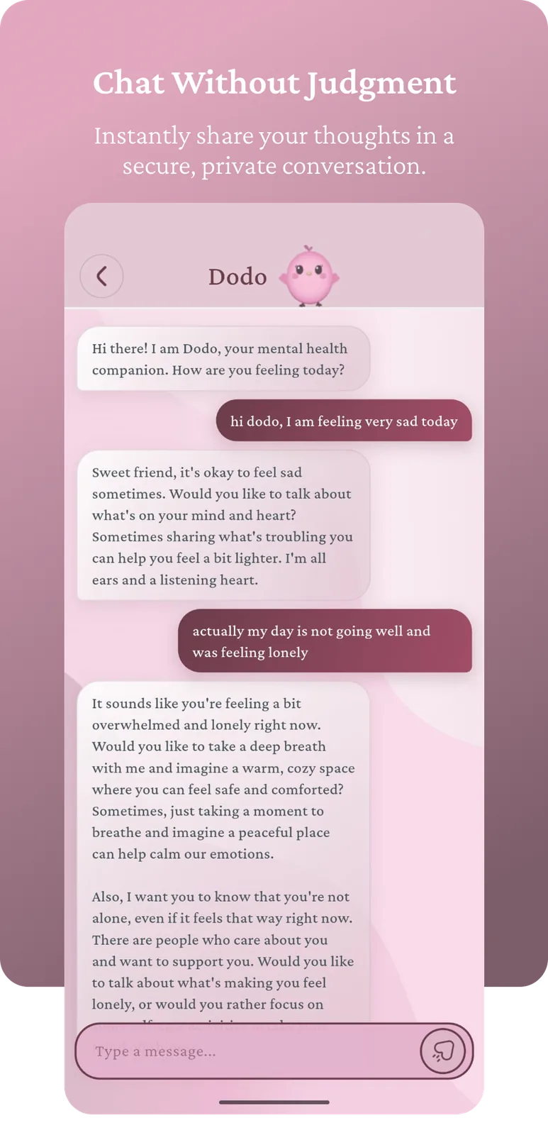 Dodo AI companion chat screen