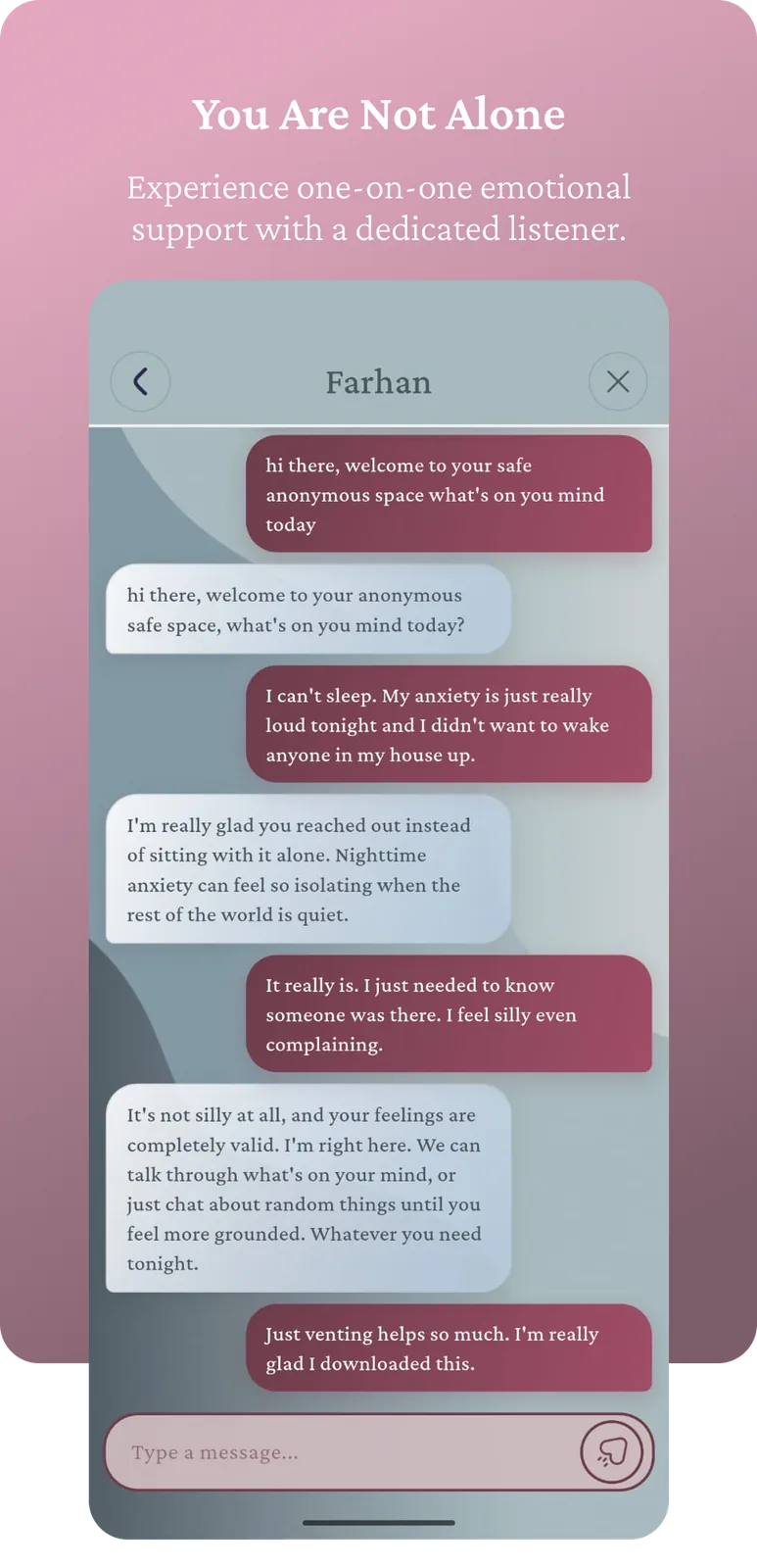One-to-one chat with a volunteer listener